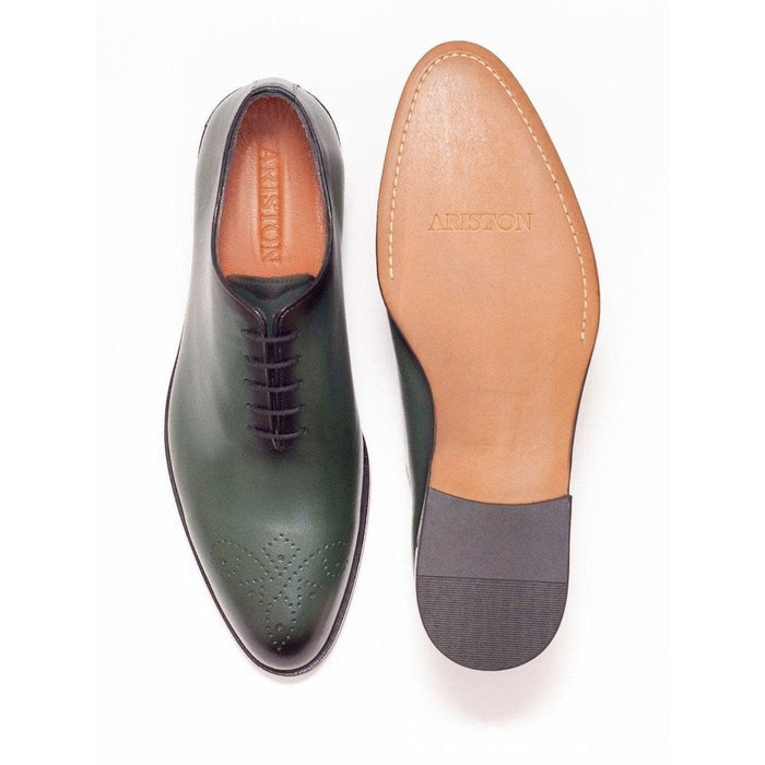 Ariston SHOES Ariston Mens Solid Green Whole Cut Oxford Leather Dress Shoes