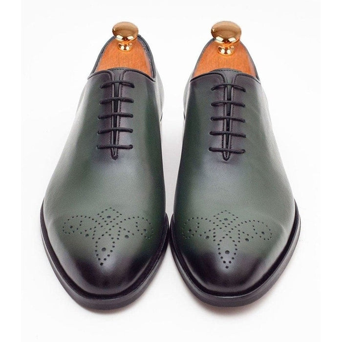 Ariston SHOES Ariston Mens Solid Green Whole Cut Oxford Leather Dress Shoes