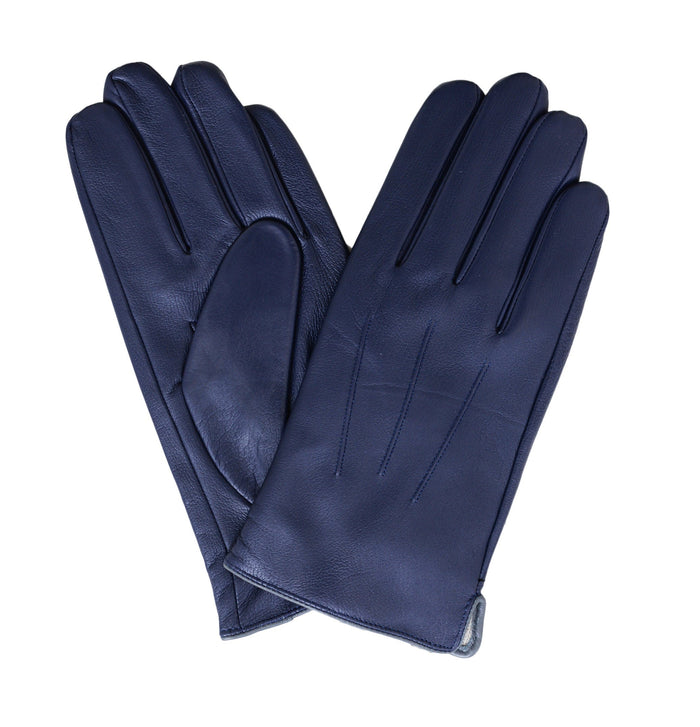 Ariston Ariston Mens Solid Navy Blue Touch Screen Leather Gloves