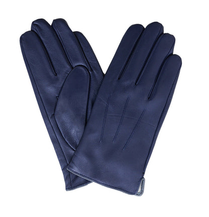 Ariston Ariston Mens Solid Navy Blue Touch Screen Leather Gloves