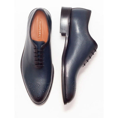 Ariston SHOES Ariston Mens Solid Navy Whole Cut Oxford Leather Dress Shoes