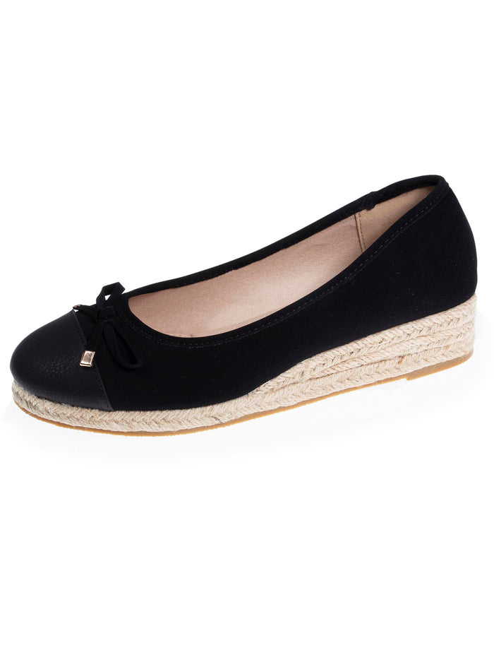 Ballerines Femme talon corde compensé Noir