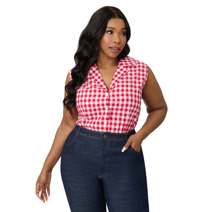 Barbieâ€šÃ‘Â¢ x Unique Vintage Plus Size Red Gingham Picnic Blouse