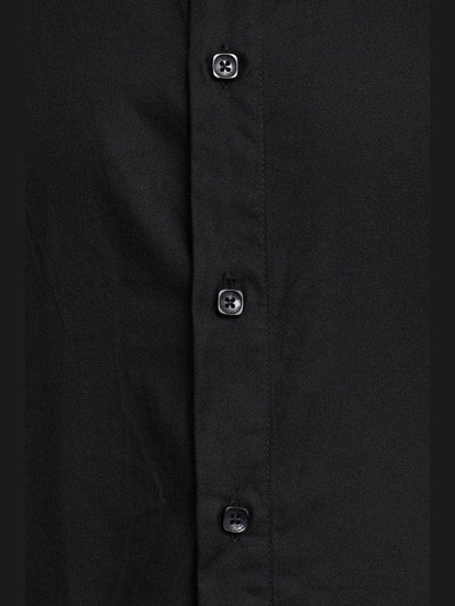 Bespoke Trim Fit Solid Black Spread Collar Cotton Casual Dress Shirt - The Suit Depot