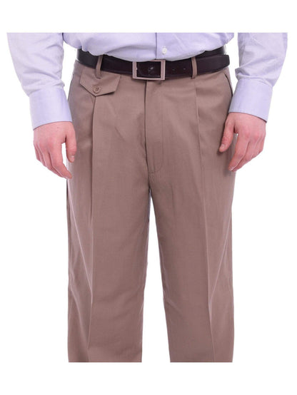Black Diamond PANTS Apollo King Classic Fit Solid Beige Tan Pleated Wool Wide Leg Dress Pants