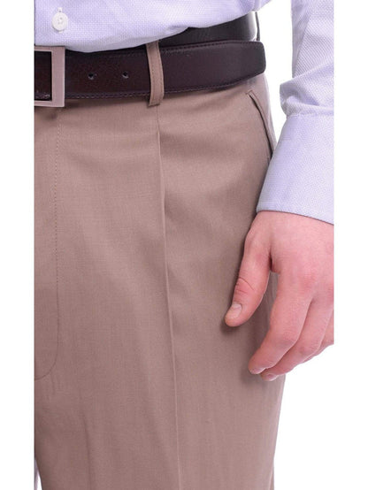 Black Diamond PANTS Apollo King Classic Fit Solid Beige Tan Pleated Wool Wide Leg Dress Pants