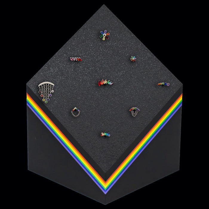 Block 9 Post Rainbow Display w/ Threadless Ends - Khrysos Jewelry
