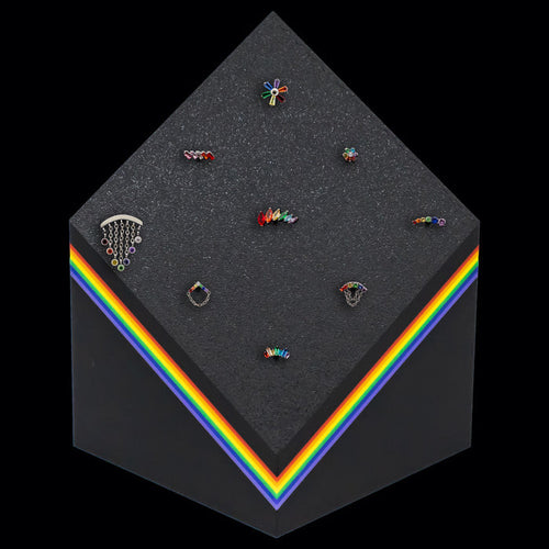 Block 9 Post Rainbow Display w/ Threadless Ends - Khrysos Jewelry