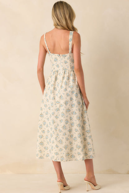 Elegance With Edge Light Blue Floral Print Cotton Midi Dress