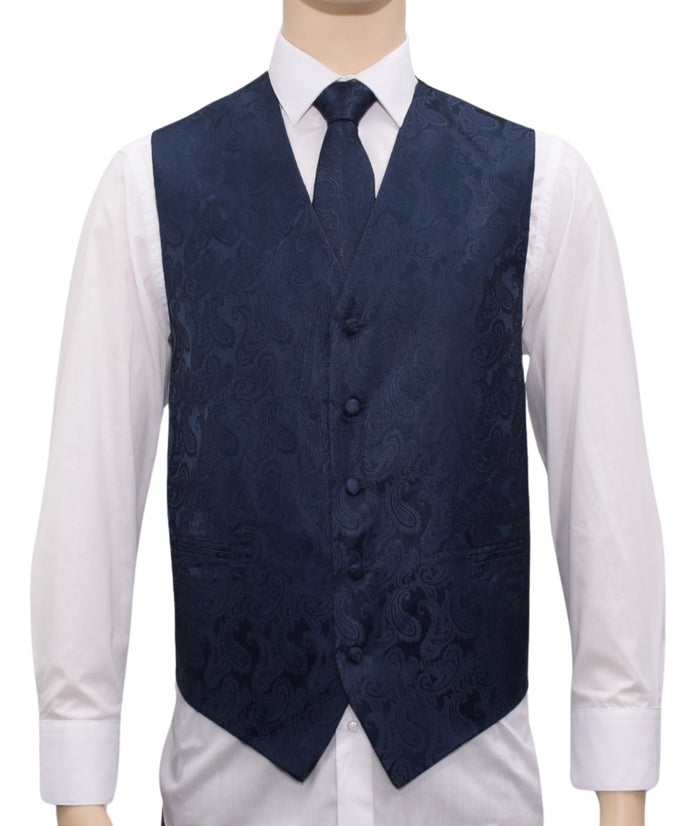 BQ Men's Midnight Blue Microfiber Paisley Vest-20E