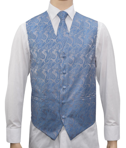 BQ Men's Powder Blue Microfiber Paisley Vest-20C