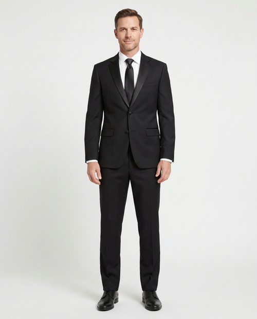 Braveman Slim Fit Solid Black Two Button Tuxedo Suit With Satin Lapel - The Suit Depot