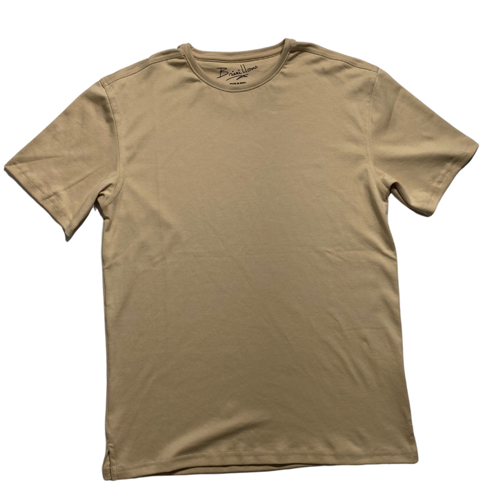 Briani Uomo Men’s Beige Short Sleeve Crew Neck 100% Pima Cotton T-Shirt