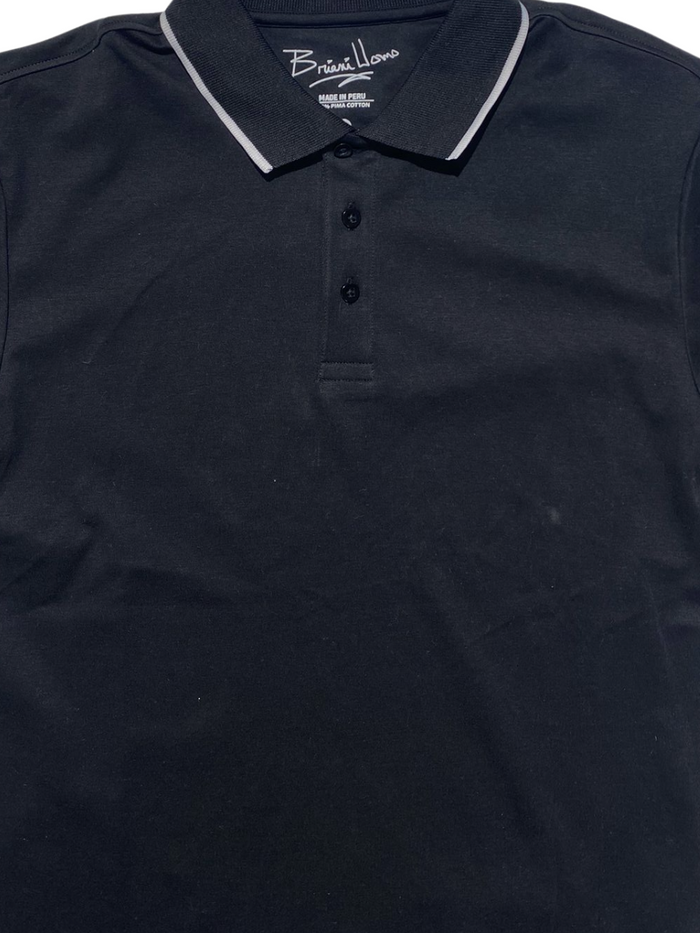 Briani Uomo Mens Black 100% Pima Cotton Short Sleeve Polo Casual Shirt