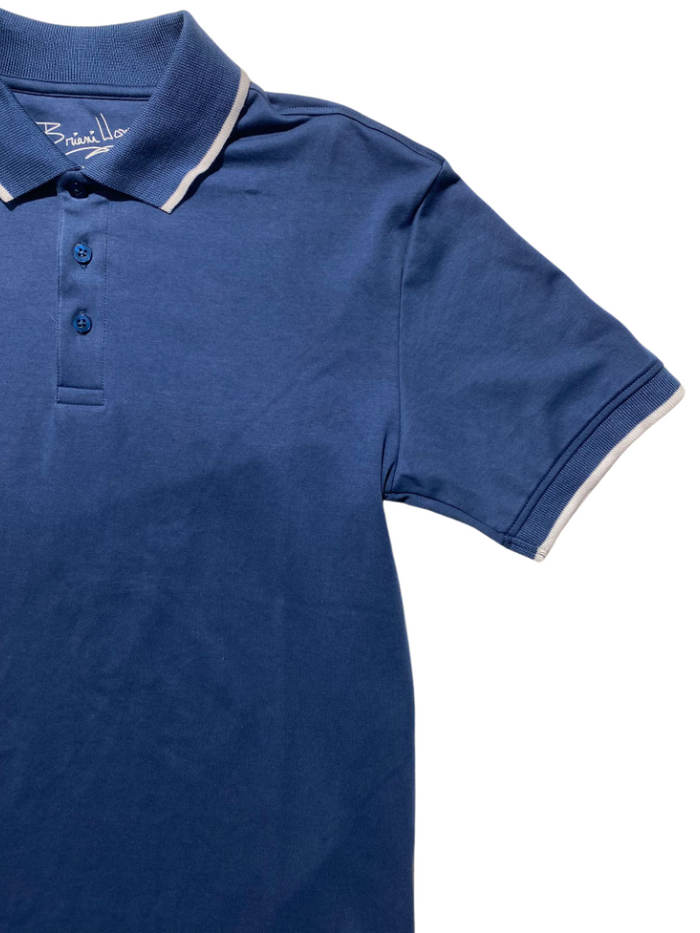 Briani Uomo Mens Blue 100% Pima Cotton Short Sleeve Polo Casual Shirt