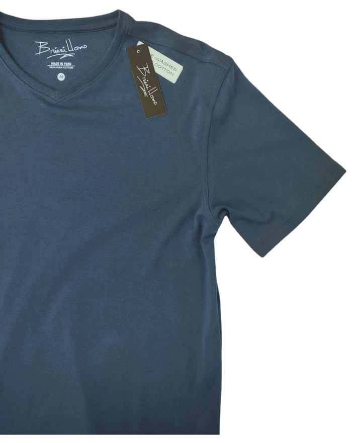 Briani Uomo Men's Blue 100% Pima Cotton V-Neck T-Shirt