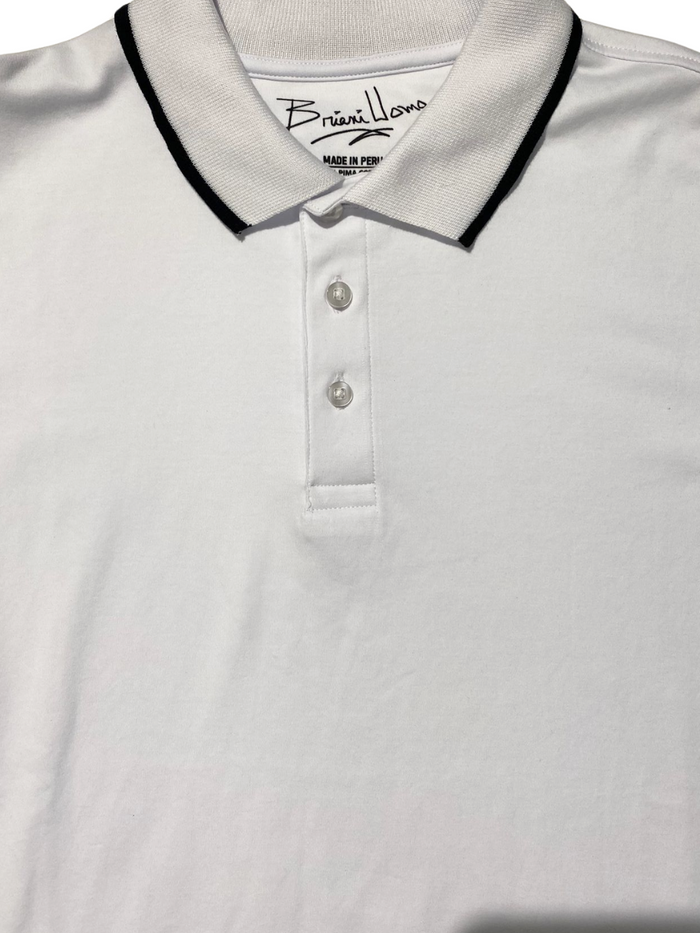 Briani Uomo Mens White 100% Pima Cotton Short Sleeve Polo Casual Shirt