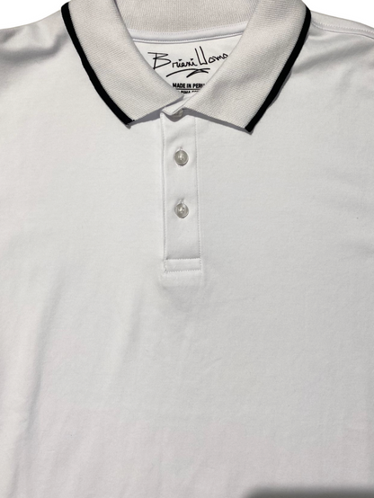 Briani Uomo Mens White 100% Pima Cotton Short Sleeve Polo Casual Shirt