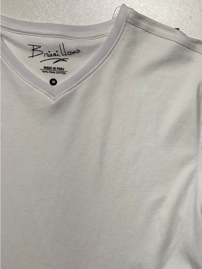 Briani Uomo Mens White Short Sleeve 100% Pima Cotton V-Neck T-Shirt