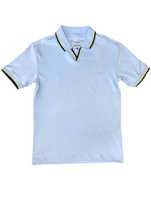 Briani Uomo Sky Blue V-Collar 100% Pima Cotton Short Sleeve Polo Casual Shirt
