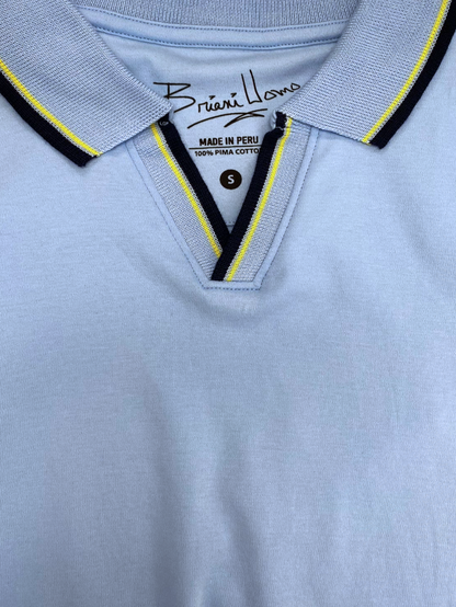 Briani Uomo Sky Blue V-Collar 100% Pima Cotton Short Sleeve Polo Casual Shirt