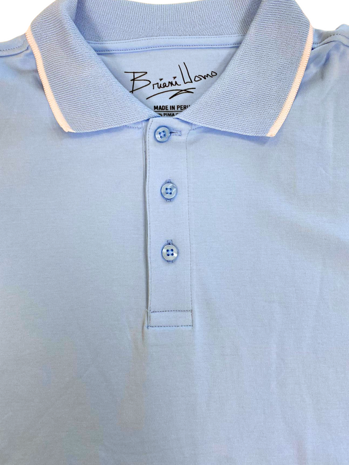 Briani Uomo Solid Sky Blue 100% Pima Cotton Short Sleeve Polo Casual Shirt