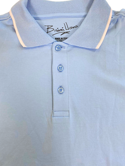 Briani Uomo Solid Sky Blue 100% Pima Cotton Short Sleeve Polo Casual Shirt
