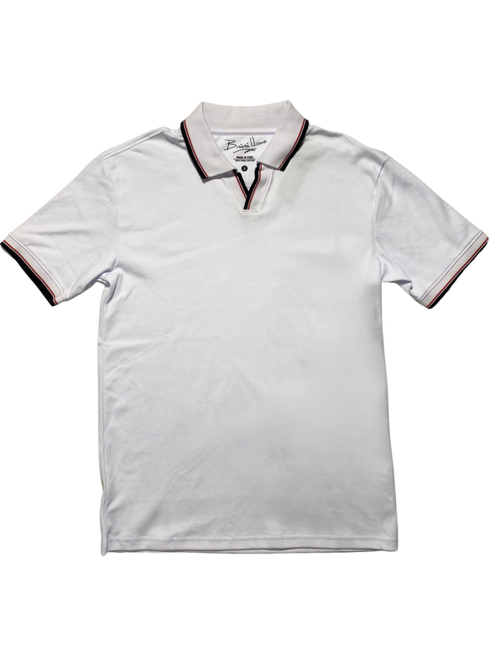 Briani Uomo Solid White V-Collar 100% Pima Cotton Short Sleeve Polo Casual Shirt