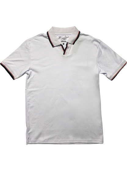 Briani Uomo Solid White V-Collar 100% Pima Cotton Short Sleeve Polo Casual Shirt