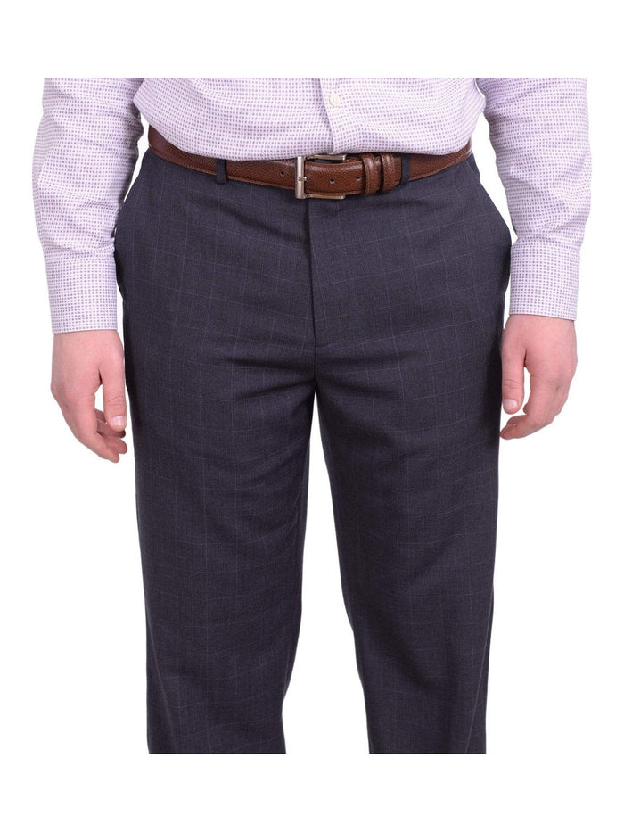Calvin Klein PANTS Calvin Klein Straight Fit Blue With Gray Windowpane Overcheck Dress Pants