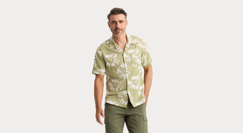 View of model wearing Solros Camp Collar Shirt, Regular Fit.