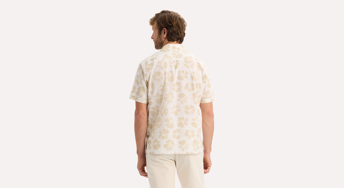 View of model wearing Sahara Khaki Camp Collar Shirt, Regular Fit.