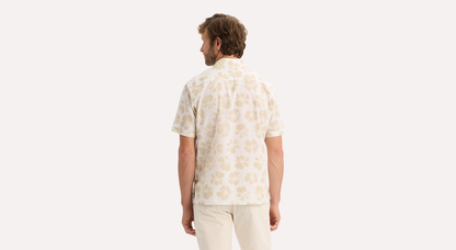 View of model wearing Sahara Khaki Camp Collar Shirt, Regular Fit.