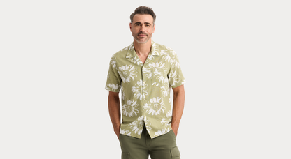 View of model wearing Solros Camp Collar Shirt, Regular Fit.