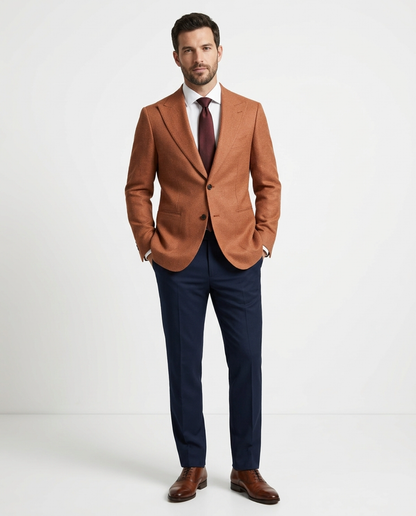 Canuti By Steven Land Mens Orange Textured 2 Button Blazer Sportcoat