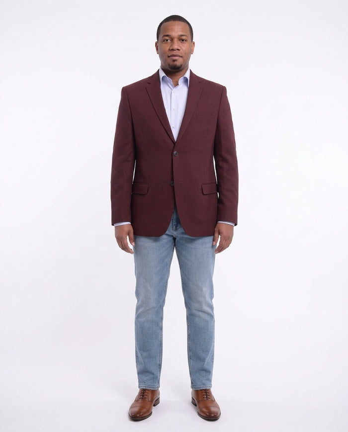Caravelli Classic Fit Hopsack Weave Burgundy Two Button Stretch Blazer Sportcoat - The Suit Depot