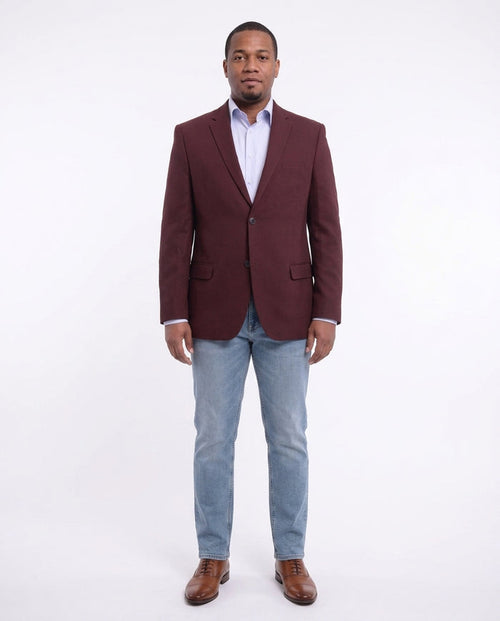 Caravelli Classic Fit Hopsack Weave Burgundy Two Button Stretch Blazer Sportcoat - The Suit Depot