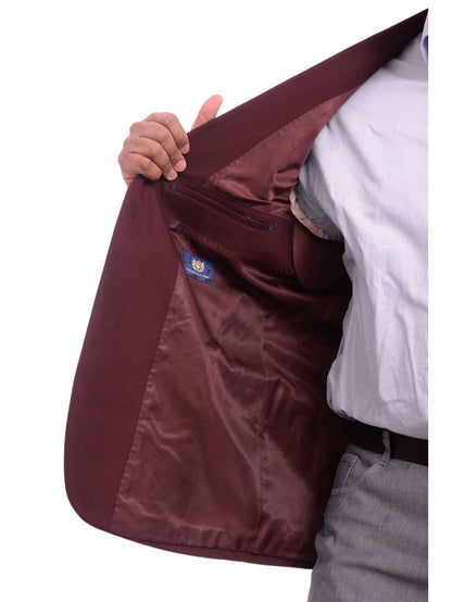 Caravelli BLAZERS Caravelli Classic Fit Hopsack Weave Burgundy Two Button Stretch Blazer Sportcoat