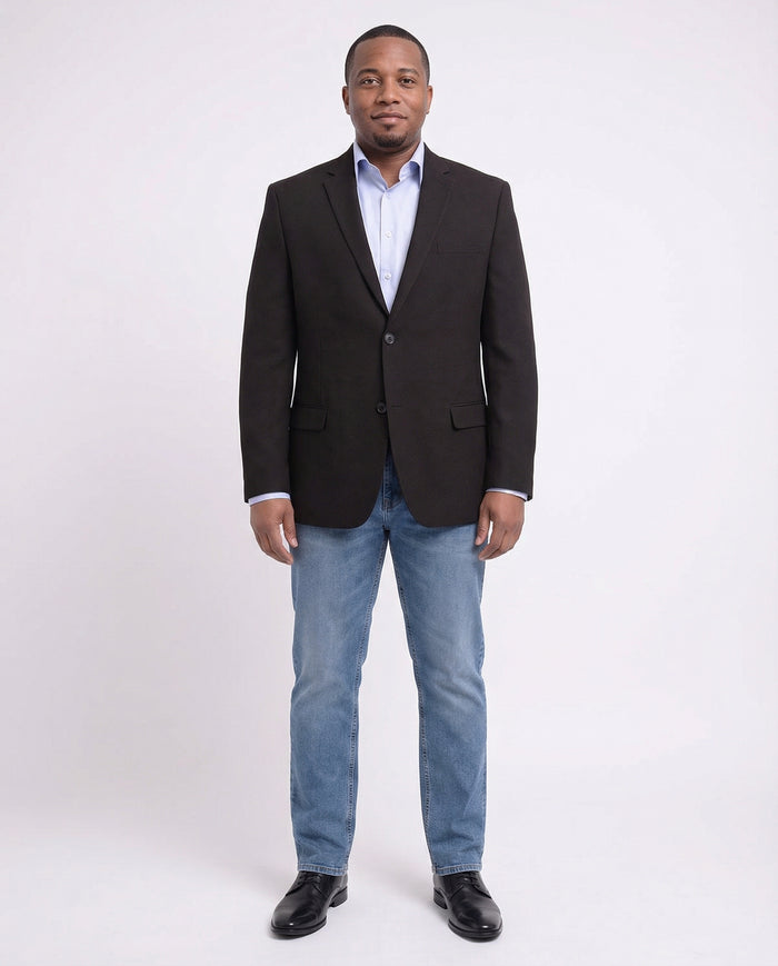 Caravelli Classic Fit Solid Black Hopsack Weave Stretch Blazer Sportcoat - The Suit Depot