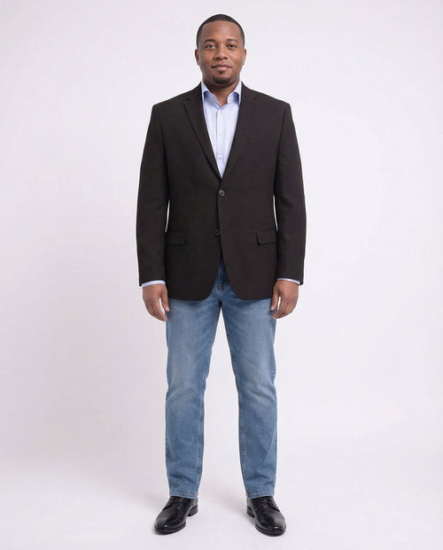 Caravelli Classic Fit Solid Black Hopsack Weave Stretch Blazer Sportcoat - The Suit Depot