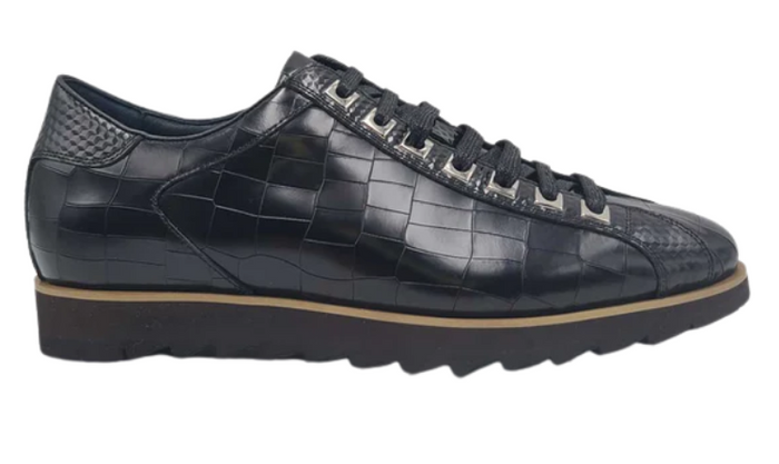 Carrucci Mens Black Crocodile-Embossed Leather Sneakers - The Suit Depot