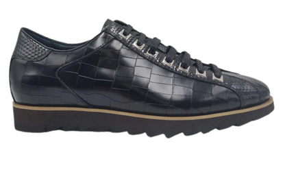Carrucci Mens Black Crocodile-Embossed Leather Sneakers - The Suit Depot