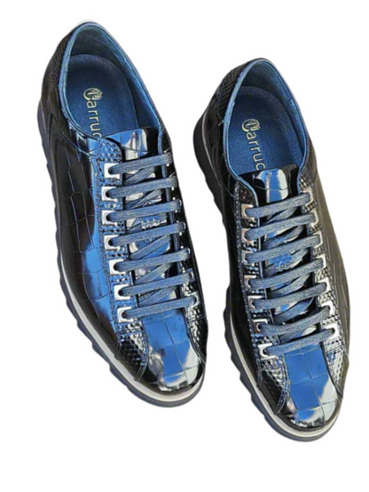 Carrucci Mens Black Crocodile-Embossed Leather Sneakers - The Suit Depot