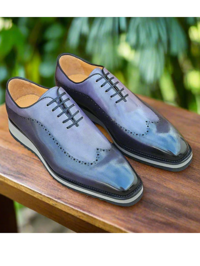 Carrucci Mens Black Grey Two Tone Lace-up Oxford Leather Dress Shoes