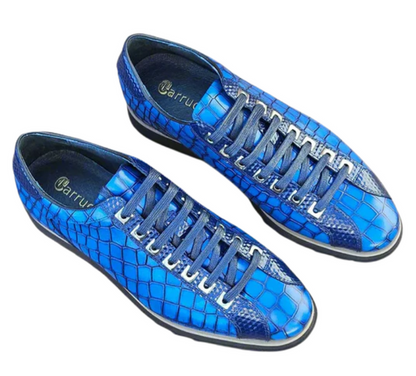 Carrucci Mens Blue Crocodile-Embossed Leather Sneakers