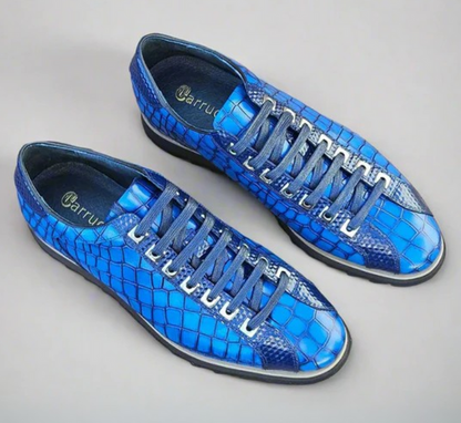 Carrucci Mens Blue Crocodile-Embossed Leather Sneakers