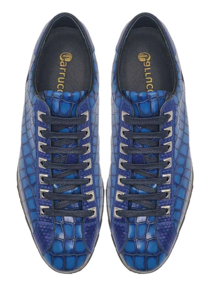 Carrucci Mens Blue Crocodile-Embossed Leather Sneakers