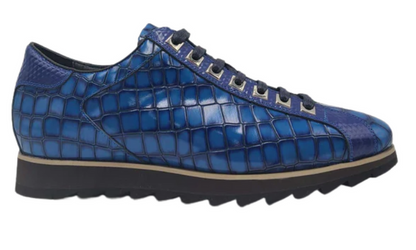 Carrucci Mens Blue Crocodile-Embossed Leather Sneakers