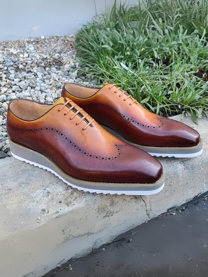 Carrucci Mens Brown/Tan Two Tone Lace-up Oxford Leather Dress Shoes