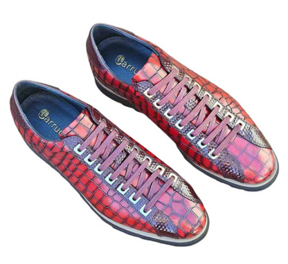 Carrucci Mens Burgundy Crocodile-Embossed Leather Sneakers
